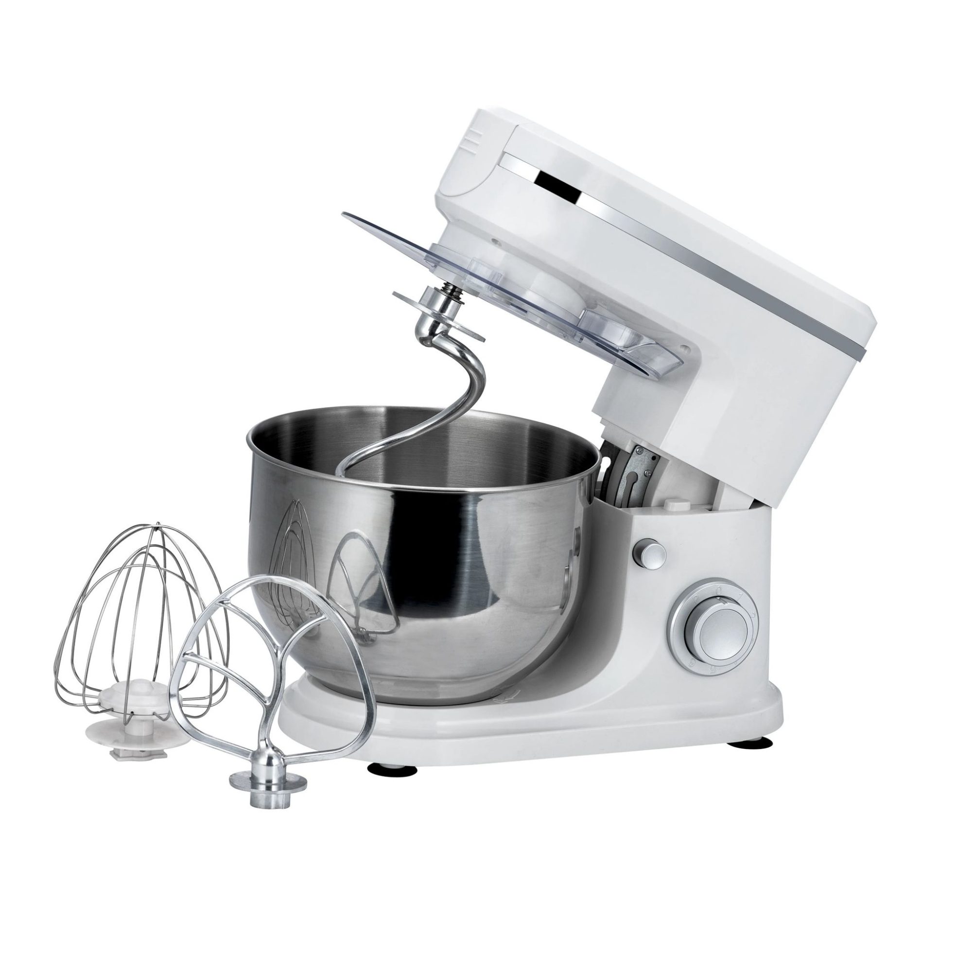 Mixer electric cu bol WAINER KM02, 1500W, 6 trepte de viteză, bol inox 5L, 3 accesorii incluse, alb - imagine 3